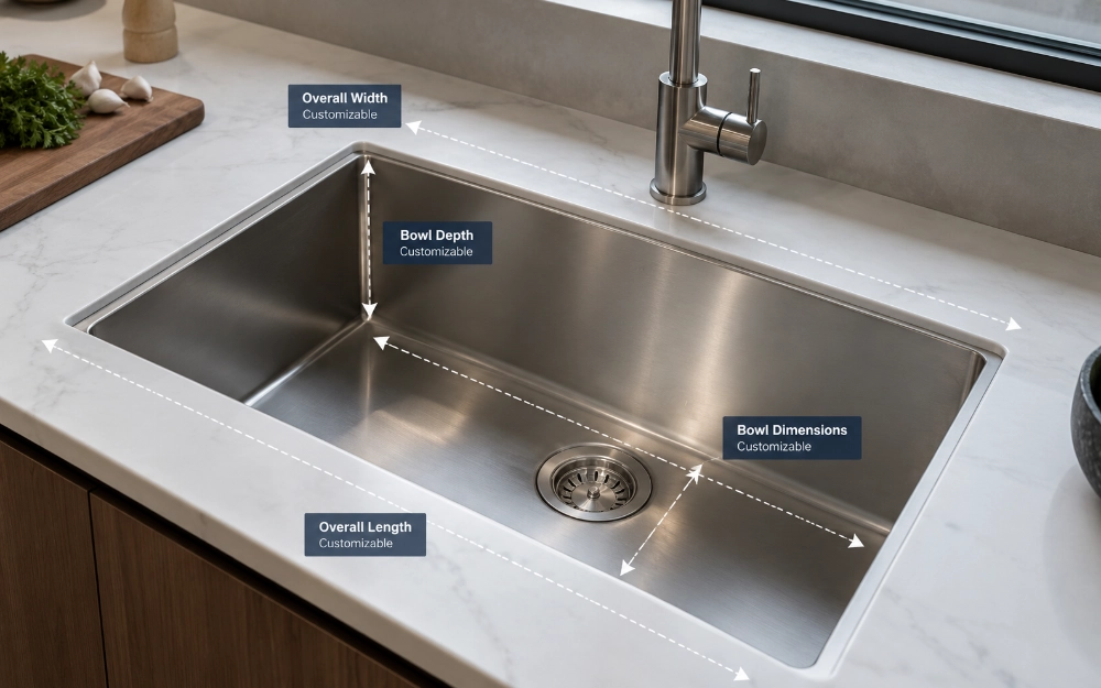 Custom kitchen sink dimensions and bowl depth