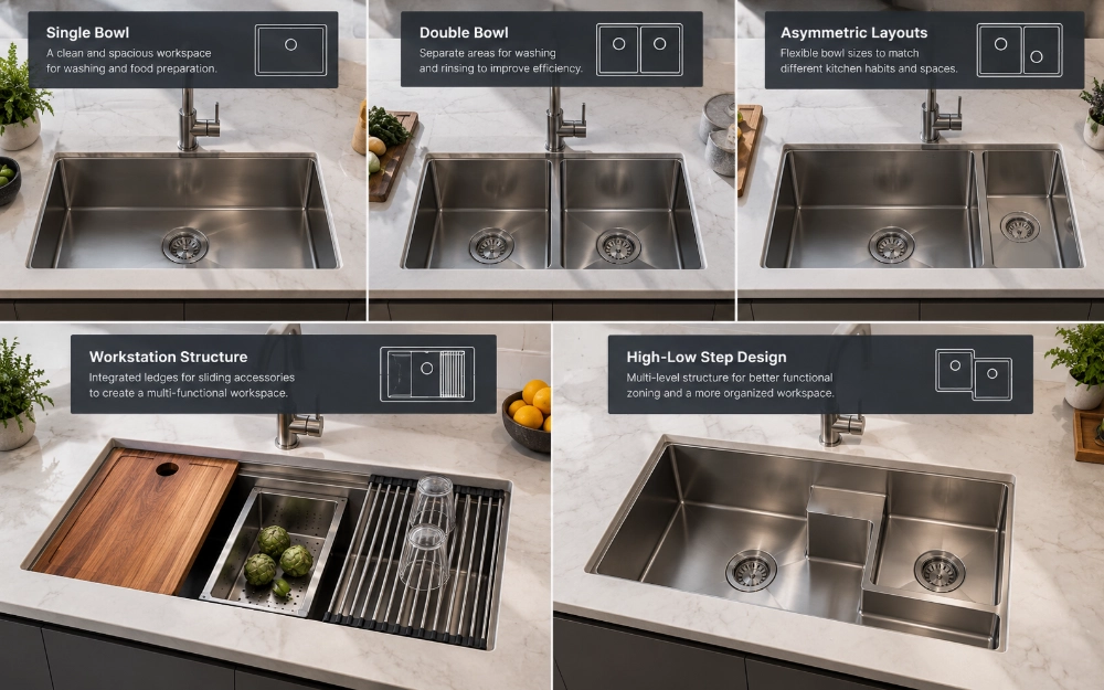 Custom kitchen sink bowl configuration