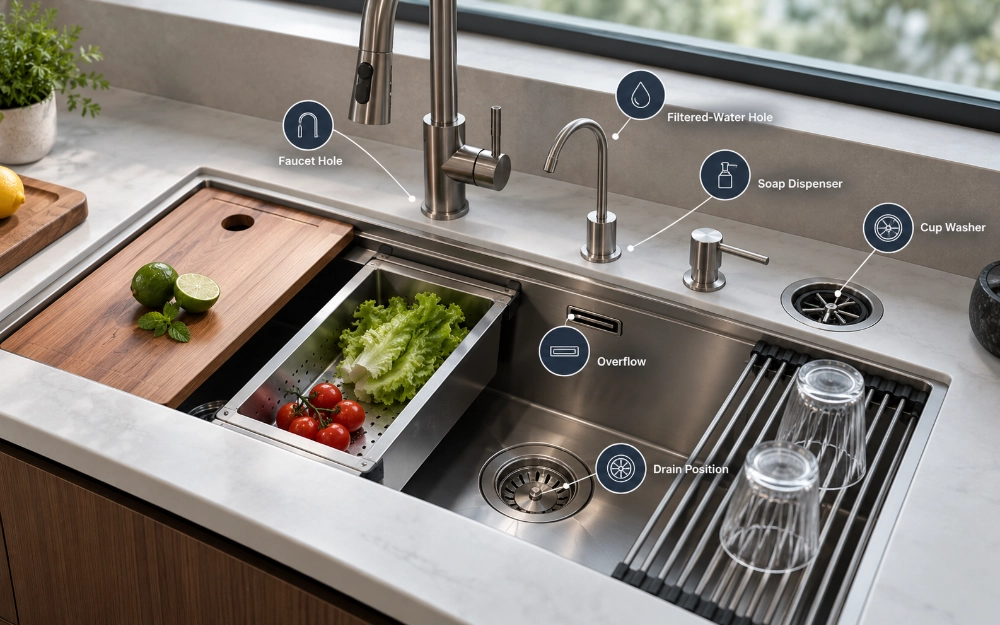 Custom multifunctional kitchen sink layout